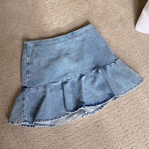 Denim Mini Skirt with Ruffle Hem